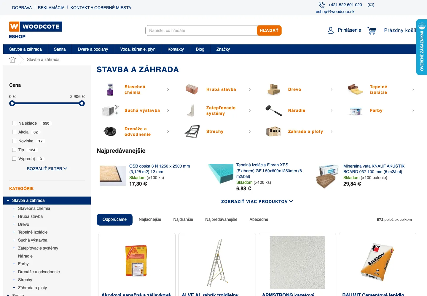 Construction and garden category in the Woodcote e-shop