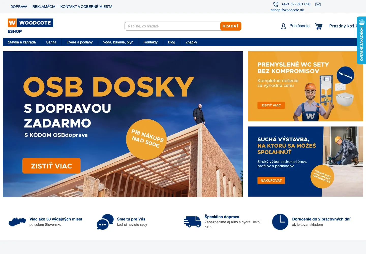 Woodcote e-shop homepage after the Shoptet Premium migration