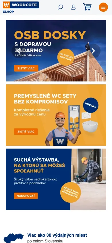Mobile homepage of the Woodcote e-shop after migration