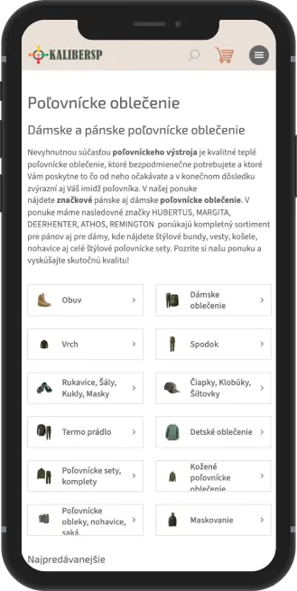 Mobile hunting clothing category in the KaliberSP e-shop